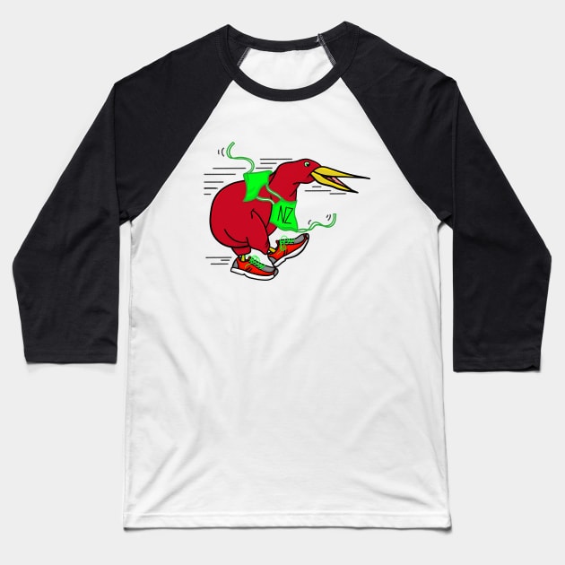 Kiwi Running Baseball T-Shirt by mailboxdisco